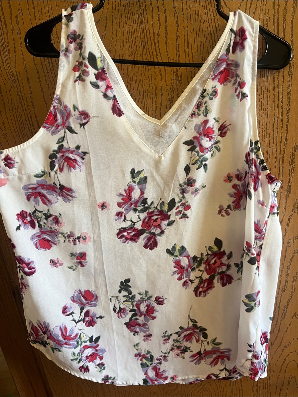 Floral V-Neck Sleeveless Top - White with Pink Floral